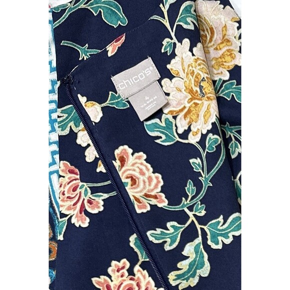 Chico's Navy Floral Maxi Dress Kimono Sleeve Boho Coastal 4 (U.S Plus Sz 18-20) - Picture 7 of 12